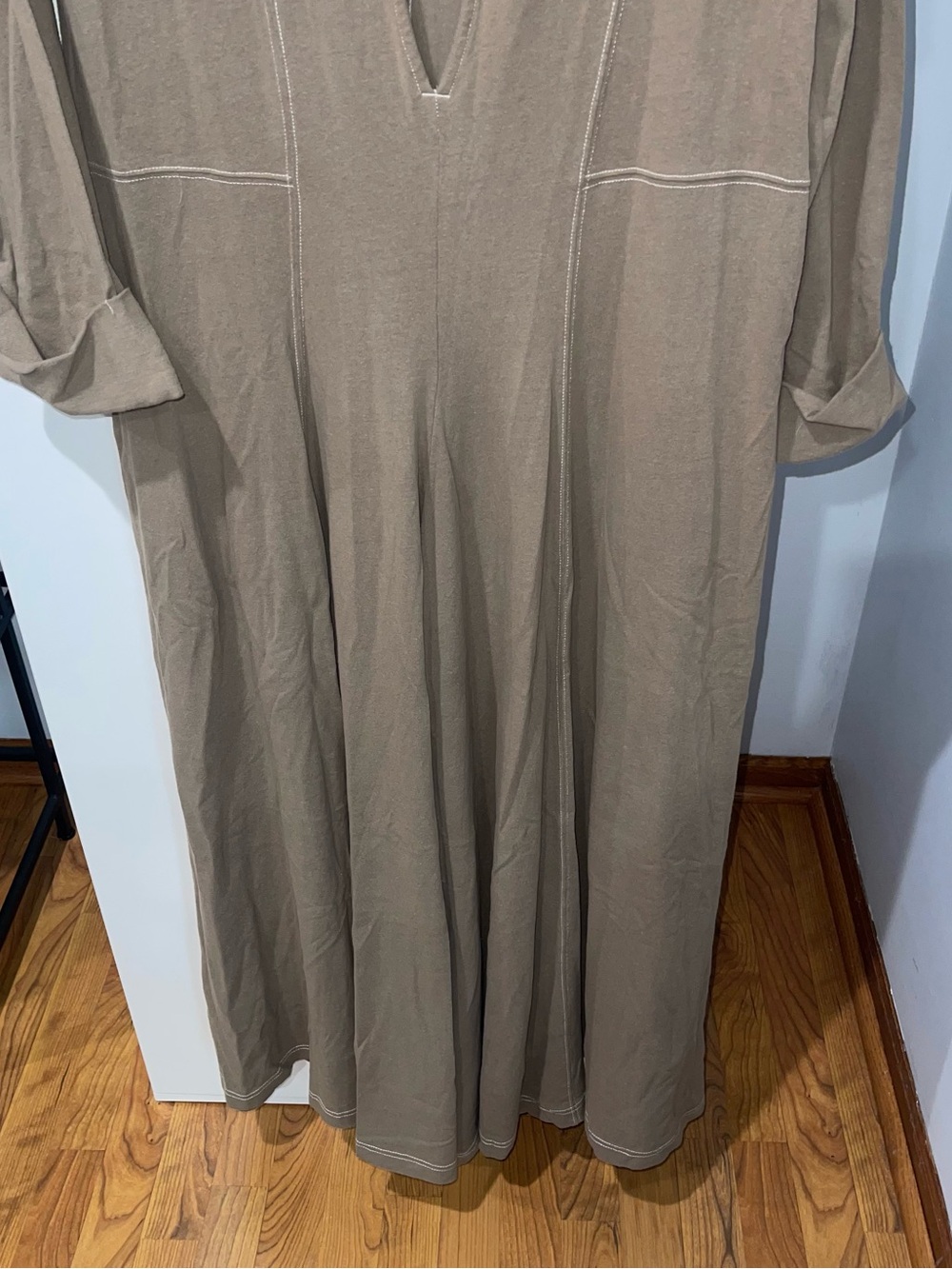 Free People Wide-Leg Long-Sleeve Jumpsuit in Taupe - Picture 8 of 8